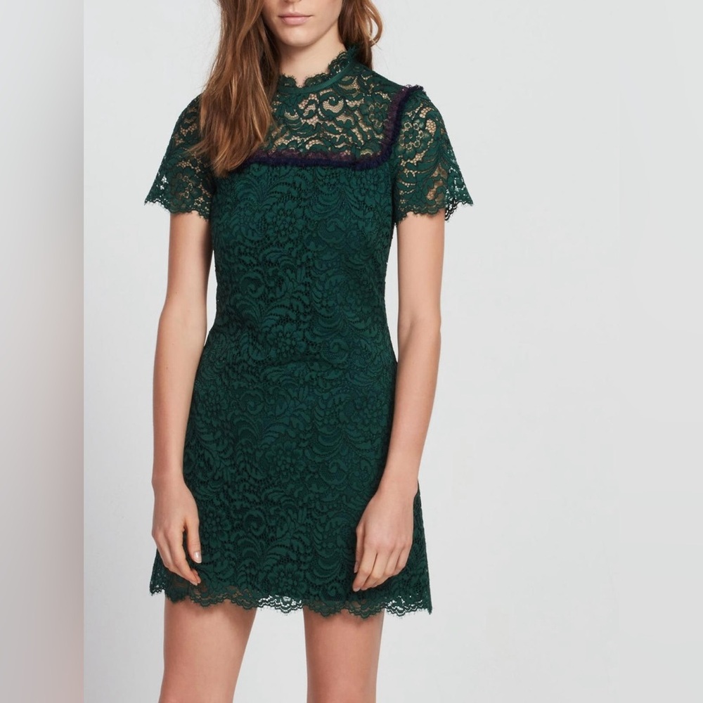 Sandro lace dress with contrasting details. NWOT, green. size 1